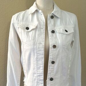 For The Republic White Denim Frayed Hem Jacket – XS